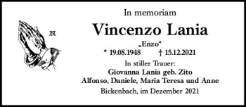 Traueranzeige von Vincenzo Lania von vrm-trauer