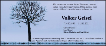 Traueranzeige von Volker Geisel von vrm-trauer