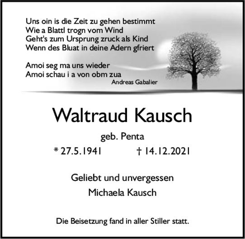 Traueranzeige für Waltraud Kausch vom 24.12.2021 aus vrm-trauer