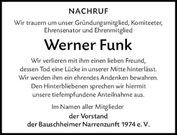 Traueranzeige von Werner Funk von vrm-trauer