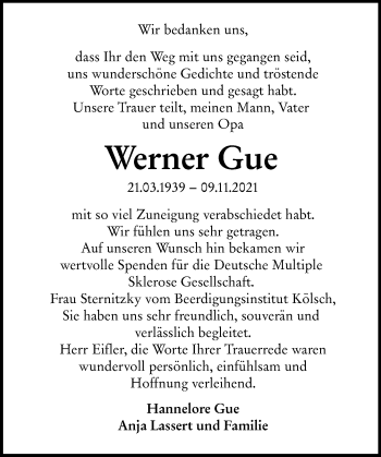 Traueranzeige von Werner Gue von vrm-trauer