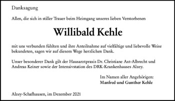 Traueranzeige von Willibald Kehle von vrm-trauer