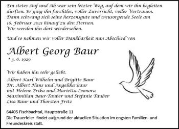 Traueranzeige von Albert Georg Baur von vrm-trauer