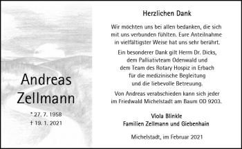 Traueranzeige von Andreas Zellmann von vrm-trauer