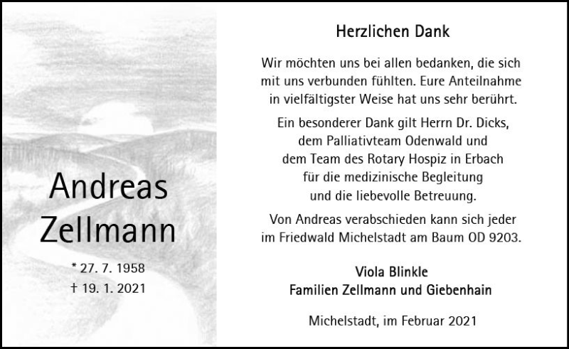  Traueranzeige für Andreas Zellmann vom 27.02.2021 aus vrm-trauer