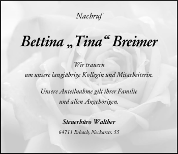Traueranzeige von Bettina Breimer von vrm-trauer