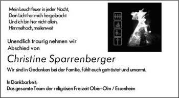 Traueranzeige von Christine Sparrenberger von vrm-trauer