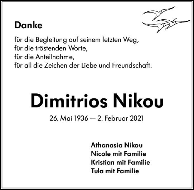  Traueranzeige für Dimitrios Nikou vom 27.02.2021 aus vrm-trauer
