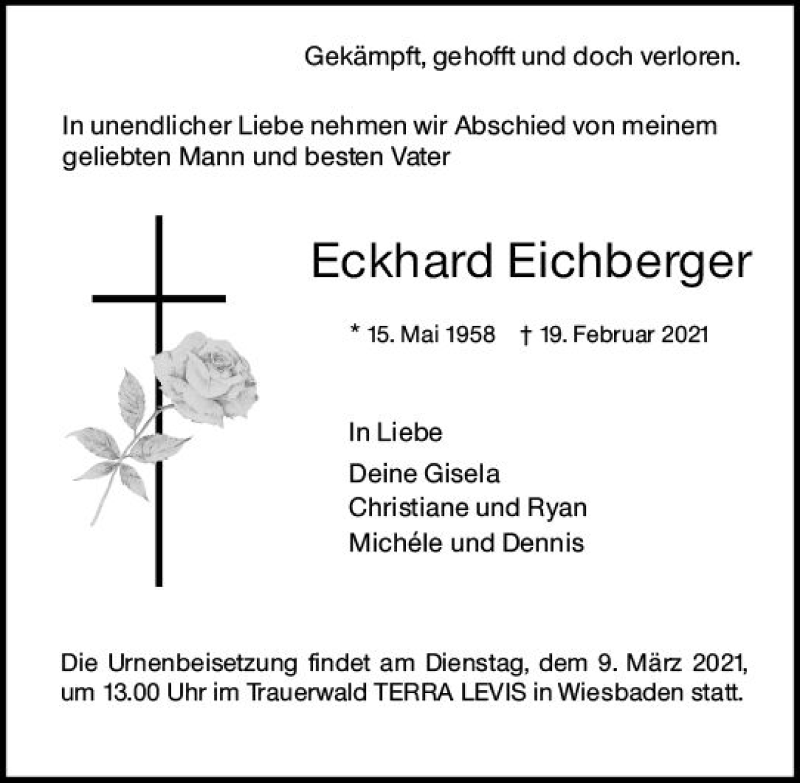  Traueranzeige für Eckhard Eichberger vom 27.02.2021 aus vrm-trauer