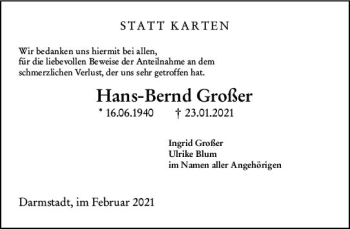 Traueranzeige von Hans-Bernd Großer von vrm-trauer