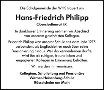 Traueranzeige von Hans-Friedrich Philipp von vrm-trauer