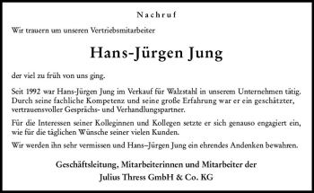 Traueranzeige von Hans-Jürgen Jung von vrm-trauer