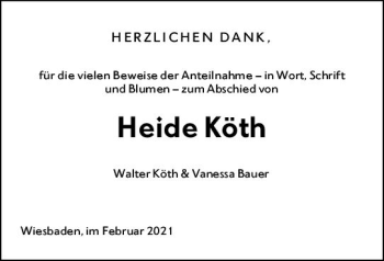 Traueranzeige von Heide Köth von vrm-trauer