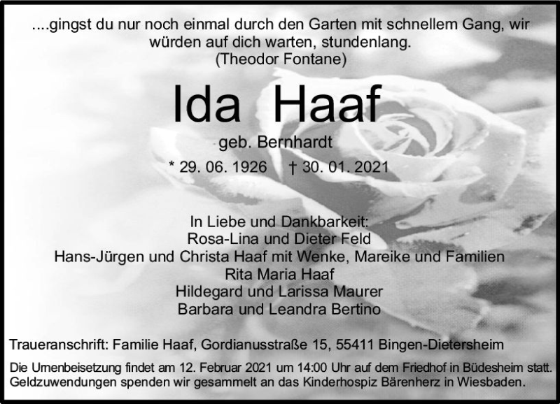  Traueranzeige für Idat Haaf vom 06.02.2021 aus vrm-trauer