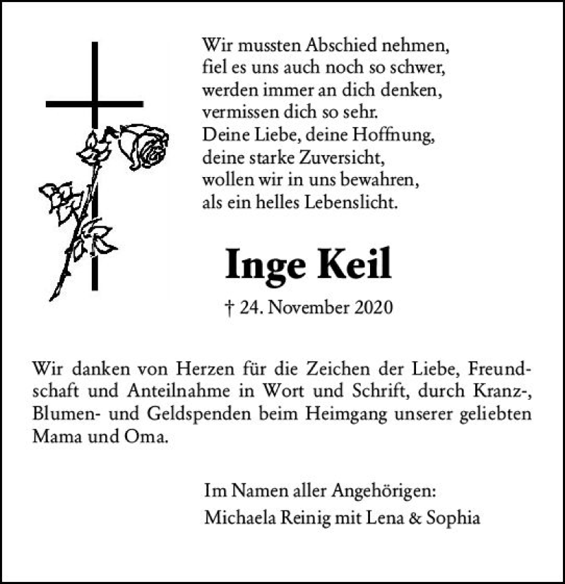  Traueranzeige für Inge Keil vom 20.02.2021 aus vrm-trauer