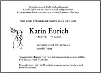 Traueranzeige von Karin Eurich von vrm-trauer