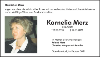 Traueranzeige von Kornelia Merz von vrm-trauer