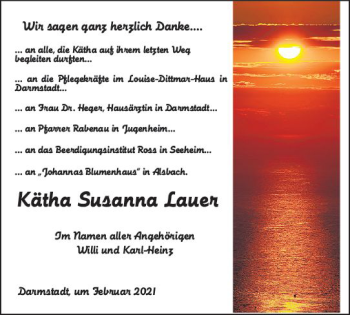Traueranzeige von Kätha Susanna Lauer von vrm-trauer