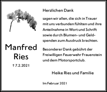Traueranzeige von Manfred Ries von vrm-trauer