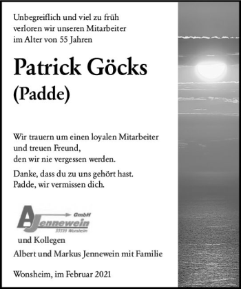 Traueranzeige von Patrick Göcks von vrm-trauer