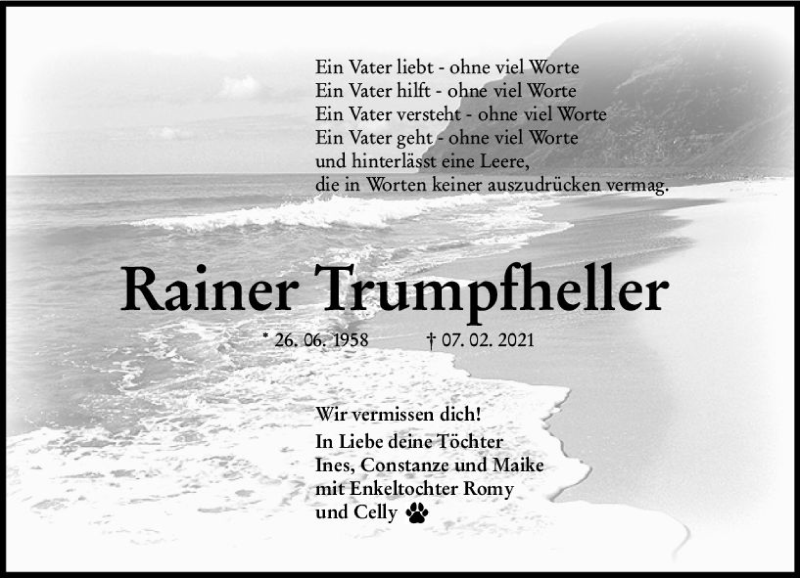  Traueranzeige für Rainer Trumpfheller vom 13.02.2021 aus vrm-trauer