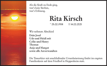 Traueranzeige von Rita Kirsch von vrm-trauer