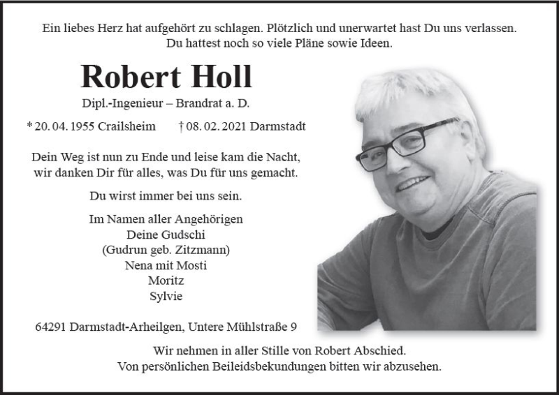  Traueranzeige für Robert Holl vom 13.02.2021 aus vrm-trauer