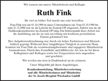 Traueranzeige von Ruth Fink von vrm-trauer