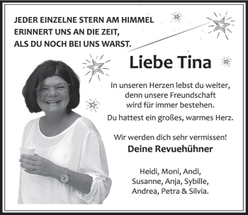 Traueranzeige von Tina  von vrm-trauer