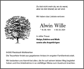 Traueranzeige von Alwin Wille von vrm-trauer