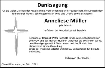 Traueranzeige von Anneliese Müller von vrm-trauer