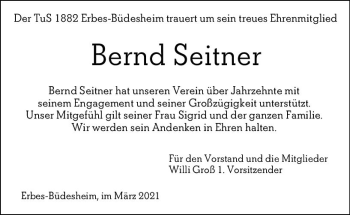 Traueranzeige von Bernd Seitner von vrm-trauer