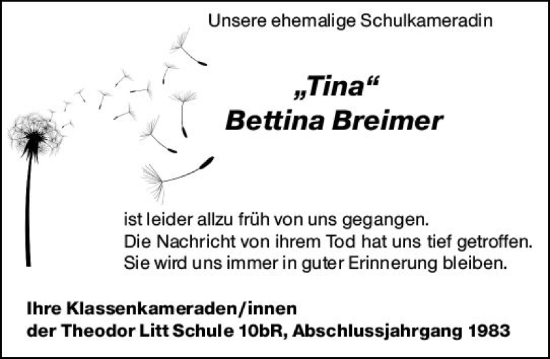  Traueranzeige für Bettina Breimer vom 06.03.2021 aus vrm-trauer