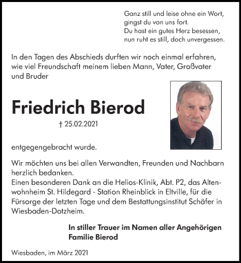 Traueranzeige von Friedrich Bierod von vrm-trauer