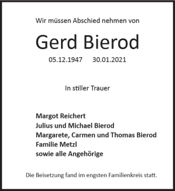 Traueranzeige von Gerd Bierod von vrm-trauer