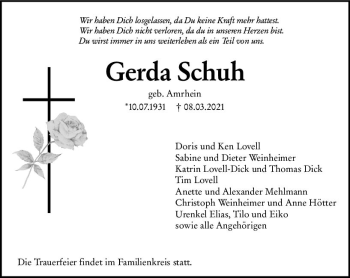 Traueranzeige von Gerda Schuh von vrm-trauer