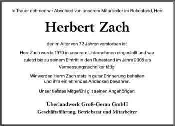 Traueranzeige von Herbert Zach von vrm-trauer