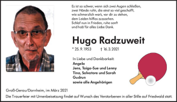 Traueranzeige von Hugo Radzuweit von vrm-trauer