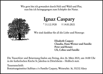 Traueranzeige von Ignaz Caspary von vrm-trauer