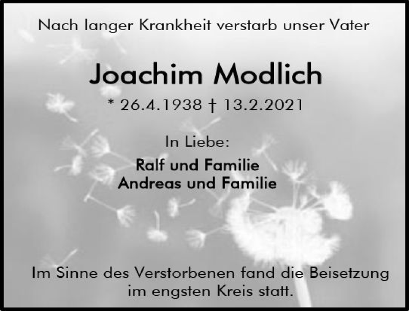  Traueranzeige für Joachim Modlich vom 06.03.2021 aus vrm-trauer