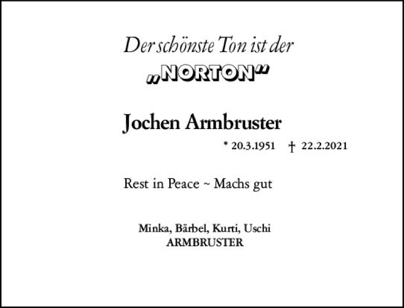  Traueranzeige für Jochen Armbruster vom 13.03.2021 aus vrm-trauer