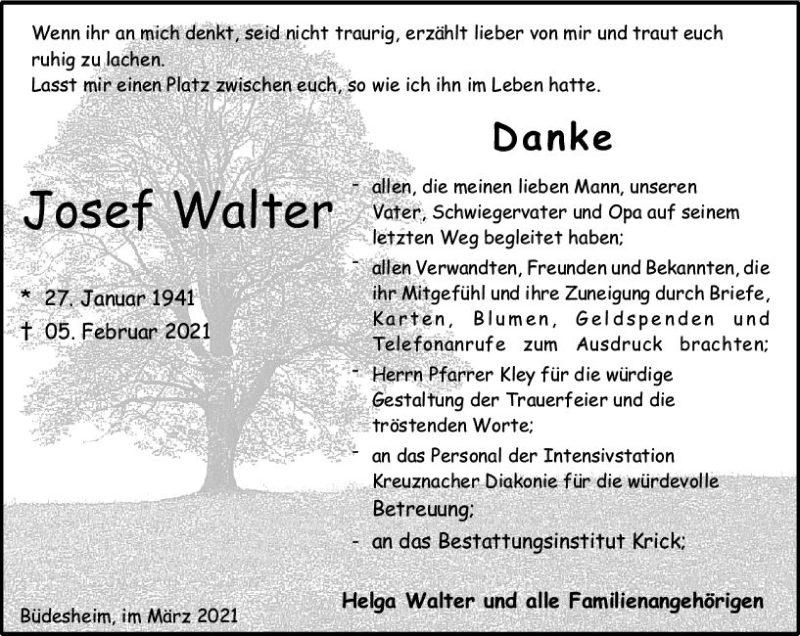  Traueranzeige für Josef Walter vom 06.03.2021 aus vrm-trauer