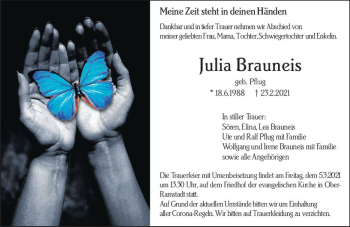 Traueranzeige von Julia Brauneis von vrm-trauer