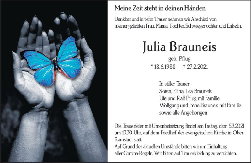  Traueranzeige für Julia Brauneis vom 03.03.2021 aus vrm-trauer
