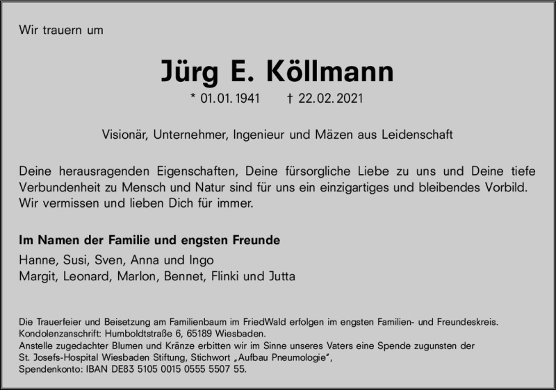  Traueranzeige für Jürg Köllmann vom 06.03.2021 aus vrm-trauer
