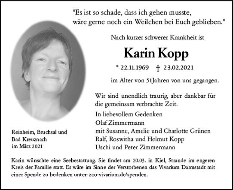  Traueranzeige für Karin Kopp vom 10.03.2021 aus vrm-trauer