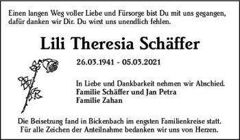 Traueranzeige von Lili Theresia Schäffer von vrm-trauer