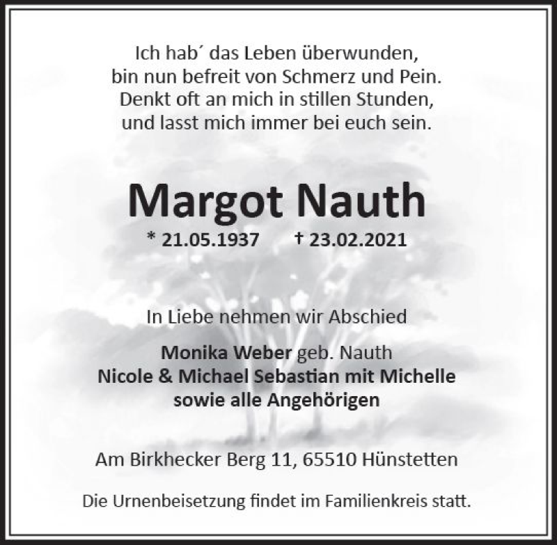  Traueranzeige für Margot Nauth vom 06.03.2021 aus vrm-trauer