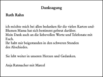 Traueranzeige von Ruth Rahn von vrm-trauer