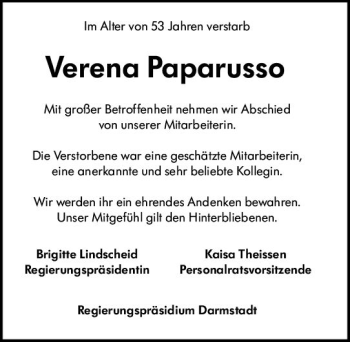 Traueranzeige von Verena Paparusso von vrm-trauer